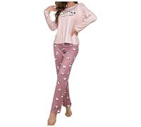 Generisch Pyjama pour femme avec motif panda mignon - Ensemble pyjama à manches longues avec inscription « I Can't Sleep » - Vêtement de nuit confortable pour des nuits confortables, Style_l01 Rose, L