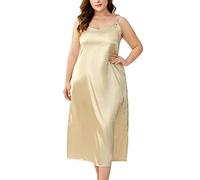 Generisch Pyjama pour femme - Chemise de nuit d'été en soie synthétique - Grands pyjamas que les femmes peuvent porter à l'extérieur, beige, XL