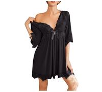 Generisch Pyjama pour femme Foreign Advanced Sense Pure Désir d'Apparence Haute Qualité Chemise de nuit en soie glacée Maison, Noir , XXL