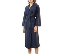 Generisch Pyjama pour femme, gaufré, peignoir en piqué gaufré, doux, léger, en coton, vêtement de salon, peignoir de sauna, chemise de nuit longue, peignoir de voyage, thermique, une pièce, Marine