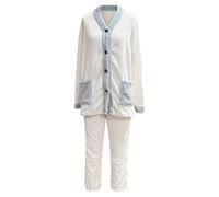 Generisch Pyjama pour femme - Long moelleux et chaud - En polaire - Pyjama long en coton - Pour femme - Pyjama douillet - Vêtement de nuit - Pyjama d'hiver avec poignets, Pyjama F10, blanc, XL