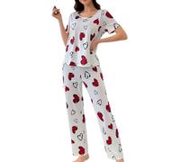 Generisch Pyjama pour femme - Pyjama à manches courtes - Ensemble de vêtements d'intérieur - Pyjama imprimé tendance avec amour de la Saint-Valentin, Blanc., L