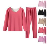 Generisch Pyjama pour femme - T-shirt long + pyjama deux pièces - Couleur unie - En polaire - Chaud - Stretch léger et doux - Élégant et décontracté - Pour la maison et le salon, Rouge pastèque 5, XL