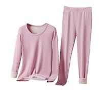 Generisch Pyjama pour femme - T-shirt long + pyjama deux pièces - Couleur unie - En polaire - Chaud - Stretch léger et doux - Élégant et décontracté - Pour la maison et le salon, Rose 9., L
