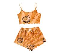 Generisch Pyjama pour femme - Taille élastique - Poches - Vêtement de nuit d'été court - En coton - Deux pièces - Ensemble pyjama d'été - Col rond - Pantalon long - Combinaison d'intérieur, Pyjama B4