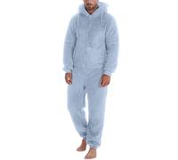 Generisch Pyjama pour homme - Combinaison chaude et moelleuse en polaire douillette - Combinaison en peluche - Pyjama une pièce - Hiver - Noël - Combinaison intégrale - Vêtement de détente, bleu clair