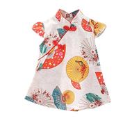 Generisch Qipao Cheongsam Robe de princesse sans manches pour petite fille Motif floral Robe courte Vêtements Chaussures Chaîne, jaune, 2-3 ans
