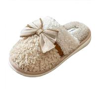 Generisch Quatre saisons Chaussons mignons en coton pour femme 2025 Chaussons en peluche à mémoire de forme Noël Fermé, beige, 41 EU