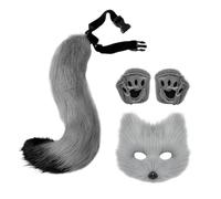 Generisch Queue et oreilles, ensemble de déguisement , masques et gants ainsi que queue comme costume de cosplay pour séances photo lors d'événements de fête, théâtre scolaire, gris, Siehe