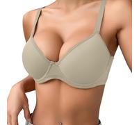 Generisch Quotidien Basic Soutien-gorge push-up fin, uni, confortable, respirant pour femme avec armatures, soutien-gorge à trois rangées, Vert armée., 85C