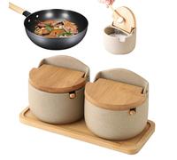 Generisch Récipient à sel - Pot à sucre | Pot de rangement pour ail pour cuisine | Récipient de cave à sel avec couvercle en bambou réversible