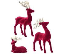 Generisch Renoir Christmas - Lot de 3 décorations d'extérieur en forme de cerf de Noël - Statue d'ornement floquée rouge - Décoration de jardin et d'intérieur - Figurines festives pour Noël et fête