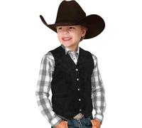 Generisch Retro Jungen Cowboy Weste Wildleder Leder Kostüm Stil V Ausschnitt Casual Western Weste Taille Nappe, Noir (Schwarz), 11-12 ans