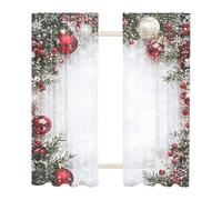 Generisch Rideau de fenêtre de Noël - 2 pièces de rideaux de fenêtre à impression boule - Rideaux imprimés plats 2D avec motif branche de pin | Pour chambre à coucher Décoration de Noël