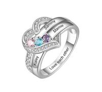 Generisch Ringelordner 12 Color Birthstone Heart Ring Engraved DIY Family Name Ring Mother's Day Ringe Echt Silber 925 Set, F, copper, Aucune pierre précieuse