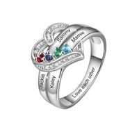 Generisch Ringelordner 12 Color Birthstone Heart Ring Engraved DIY Family Name Ring Mother's Day Ringe Echt Silber 925 Set, F, copper, Aucune pierre précieuse