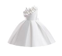 Generisch Robe 2025 pour enfants filles - Une épaule - Satin - Robe de princesse - Costume de piano - Couleur unie - Taille M, Blanc., 4-5 ans