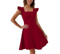 Generisch Robe à bretelles style rural pour femme - Design mignon - Mode pendulaire - Vacances - Plage - Loisirs en plein air, rouge, M