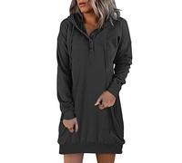 Generisch Robe à capuche décontractée pour femme - Sweat à manches longues - Pull boutonné avec cordon de serrage - Robe légère, Noir , L