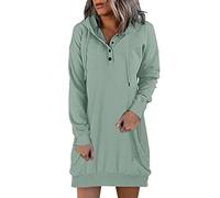 Generisch Robe à capuche décontractée pour femme - Sweat à manches longues - Pull boutonné avec cordon de serrage - Robe légère, vert, M