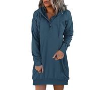 Generisch Robe à capuche décontractée pour femme - Sweat à manches longues - Pull boutonné avec cordon de serrage - Robe légère, Marine, M