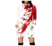 Generisch Robe à capuche pour femme avec motif éclaboussures de sang - Robe sweat à manches longues pour Halloween - Robe longue à capuche comme costume d'horreur pour les fêtes, Style_m01 rouge, M