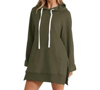 Generisch Robe à carreaux pour femme avec poche mi-longue décontracté ample Sweat à capuche Apart Mode Femme Robe 42, Vert armée., 3XL