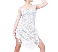 Generisch Robe à franges à paillettes pour femme - Robe de soirée sexy des années 1920 - Col en V - Jupe à franges avec coussinets d'allaitement - Sans manches - Robe de cocktail formelle - Robe de