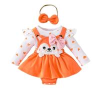 Generisch Robe à manches longues pour bébé 50 ans Automne et hiver Bébé Fille Love Strip False Suspenders Dress Costume, Orange, 3-6 mois