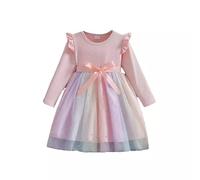 Generisch Robe à manches longues pour bébé fille 2024 Automne Nouvelles petites filles Noël Robe princesse, rouge, 3-4 ans