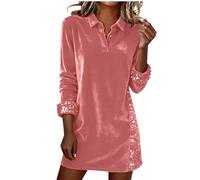 Generisch Robe à paillettes pour femme 2025 - Robe à paillettes sexy - Robe à paillettes avec col en V - Manches longues - Robe d'hiver - Col à revers - Robe moulante en coton élégante - Jupe tendance