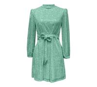 Generisch Robe à paillettes pour femme avec manches ballon et ceinture à nouer - Mini robe scintillante pour les fêtes et les occasions festives - Robe de cocktail élégante avec col montant, Style_o02