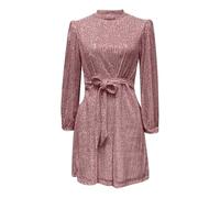 Generisch Robe à paillettes pour femme avec manches ballon et ceinture à nouer - Mini robe scintillante pour les fêtes et les occasions festives - Robe de cocktail élégante avec col montant, Style_o03
