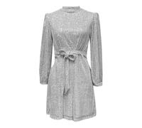 Generisch Robe à paillettes pour femme avec manches ballon et ceinture à nouer - Mini robe scintillante pour les fêtes et les occasions festives - Robe de cocktail élégante avec col montant, Style_o04