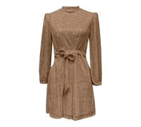 Generisch Robe à paillettes pour femme avec manches ballon et ceinture à nouer - Mini robe scintillante pour les fêtes et les occasions festives - Robe de cocktail élégante avec col montant, Style_o01