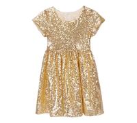 Generisch Robe à paillettes pour fille - Robe de demoiselle d'honneur - Robe de mariage, or, 4 ans