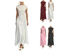 Generisch Robe à pois pour femme - Style vintage rockabilly années 50 - Sans manches - Taille haute - Volants - Robe maxi élégante - Robe d'été décontractée - Robe de soirée, de thé, Blanc., M