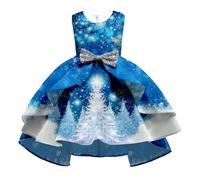 Generisch Robe à thème pour fille avec motif Père Noël et renne, longue traîne et nœud à l'arrière, élégante robe de fête pour les fêtes de fin d'année, bleu ciel, 7-8 ans