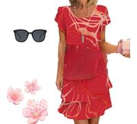 Generisch Robe avec motif floral multicolore, robe cascade avec motif floral et plusieurs plantes, robe pour femme avec motif floral, 08, XL