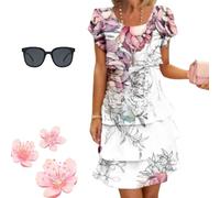 Generisch Robe avec motif floral multicolore, robe cascade avec motif floral et plusieurs plantes, robe pour femme avec motif floral, 04, M