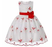 Generisch Robe brodée Bowknot Princesse Tutu Fille Petite Été Brodée Princesse Pageant Dress, rouge, 5-6 ans