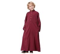 Generisch Robe caftan arabe musulmane à manches longues - Costume national pour adolescent et garçon - Robe brodée à manches longues - Vêtements arabes pour enfants, Bordeaux, 4-5 ans