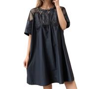 Generisch Robe chemise ample unie avec boutonnière et poche pliante pour un usage quotidien - Ensemble jupe longue amincissante avec col rond et ornement en dentelle, Noir , 3XL