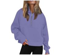 Generisch Robe chemise boutonnée à manches longues pour femme avec poches en coton Taille unie Longueur midi, lilas, XL