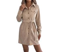 Generisch Robe chemise en velours côtelé 2025 pour femme - Manches longues - Avec ceinture - Mini tunique - Décontractée - Couleur unie - Pour l'automne et l'hiver - Confortable et polyvalente