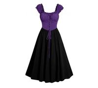 Generisch Robe corset moulante pour femme - Robe de cottage avec poches - Robe d'été mi-longue, lilas, M