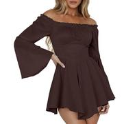 Generisch Robe corset Renaissance blanche pour femme, mini robe à épaules dénudées, élégante avec manches à ailettes, parfaite pour les fêtes, les rendez-vous et l'été, marron, XXL