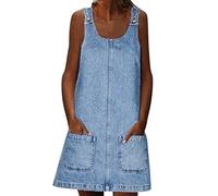 Generisch Robe courte en jean pour femme - Mini robe d'été - Robe d'été décontractée - Jupe porte-jarretelles avec poche - Robe en denim