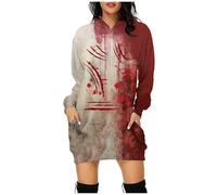Generisch Robe courte festive longue drôle lettre imprimée à capuche poche pull robe de maternité robe d'été grandes tailles, Bordeaux, M
