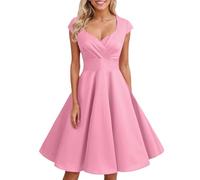 Generisch Robe d'automne à manches longues style années 50 pour femme Grandes tailles, Rose, L